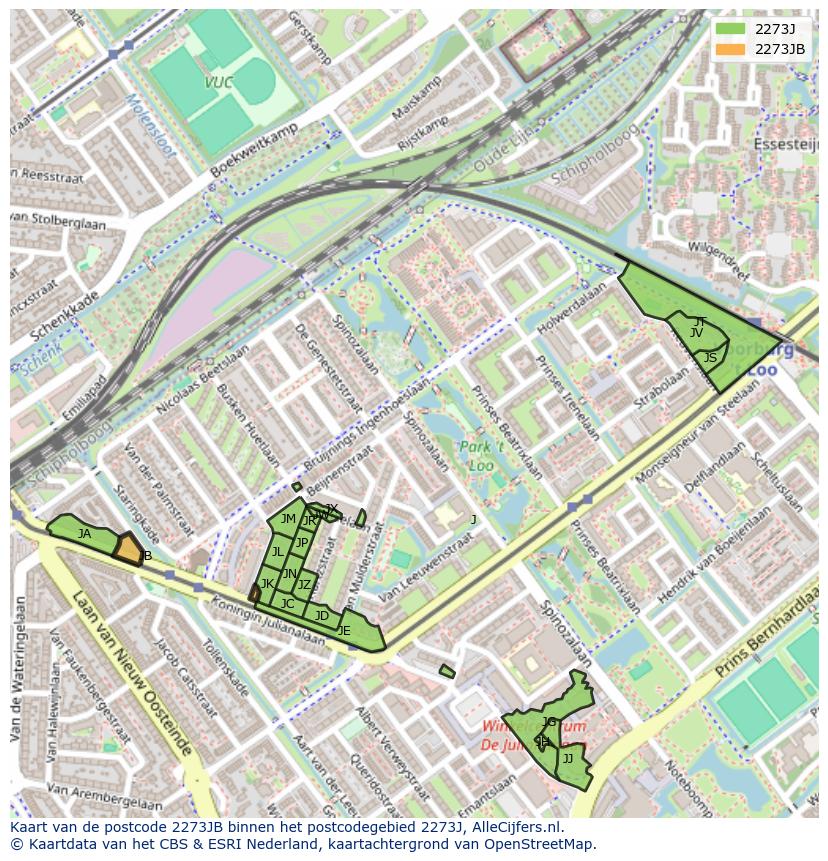 Afbeelding van het postcodegebied 2273 JB op de kaart.