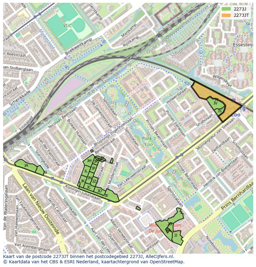 Afbeelding van het postcodegebied 2273 JT op de kaart.