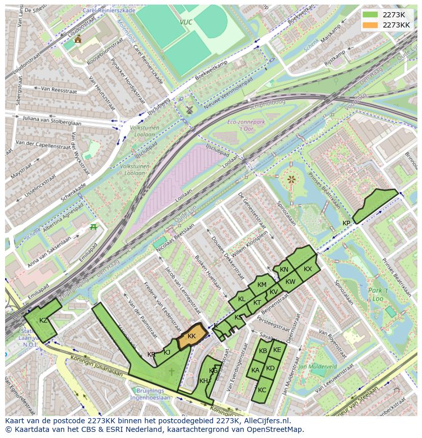 Afbeelding van het postcodegebied 2273 KK op de kaart.