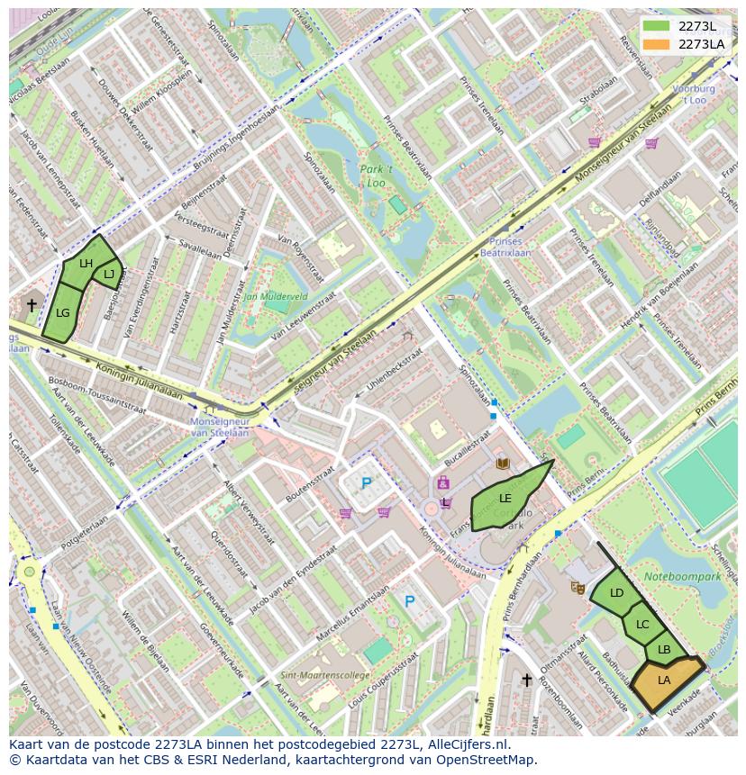 Afbeelding van het postcodegebied 2273 LA op de kaart.