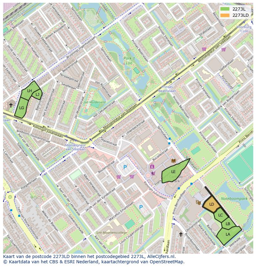 Afbeelding van het postcodegebied 2273 LD op de kaart.