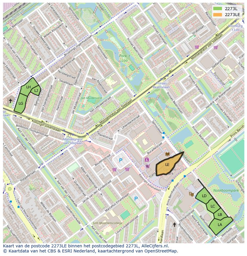 Afbeelding van het postcodegebied 2273 LE op de kaart.