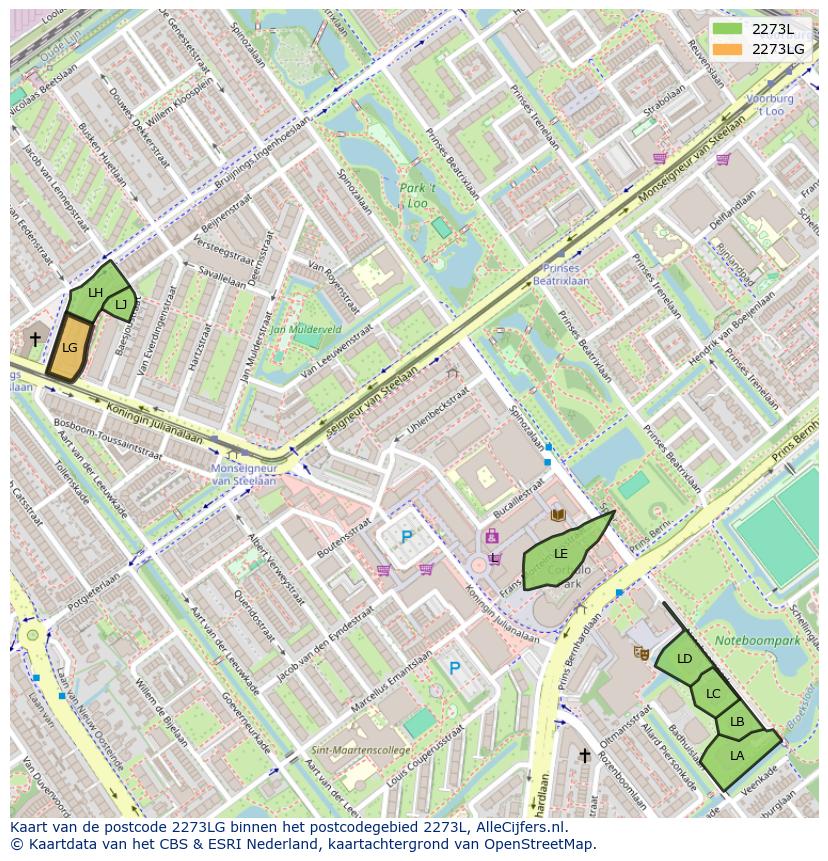 Afbeelding van het postcodegebied 2273 LG op de kaart.