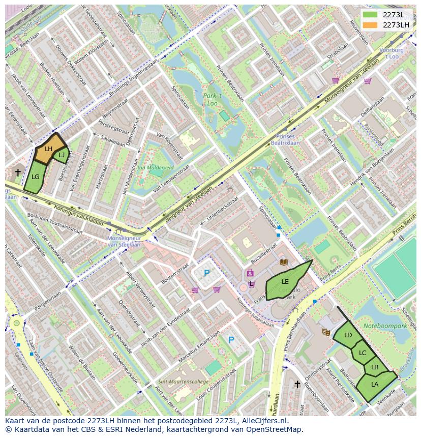 Afbeelding van het postcodegebied 2273 LH op de kaart.