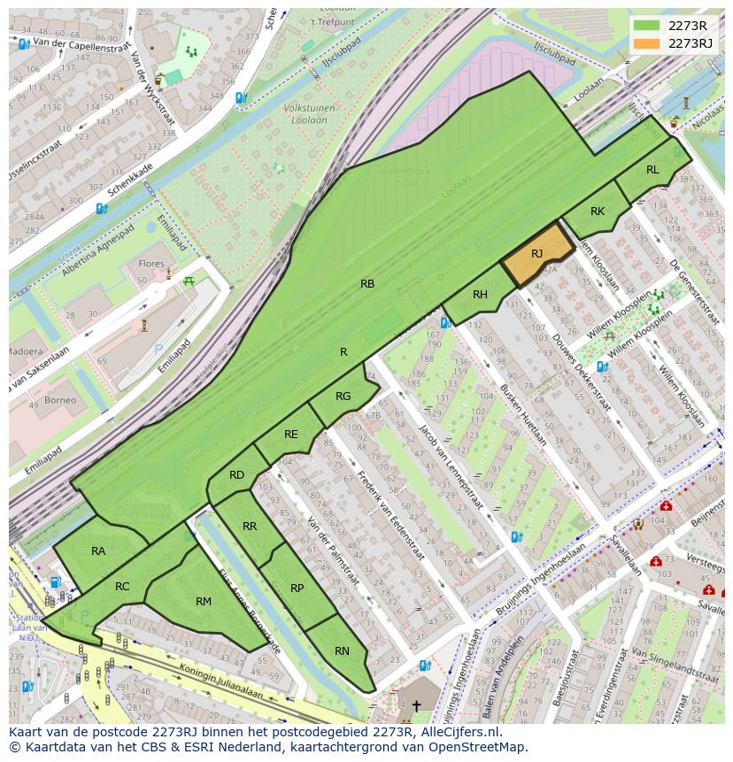 Afbeelding van het postcodegebied 2273 RJ op de kaart.