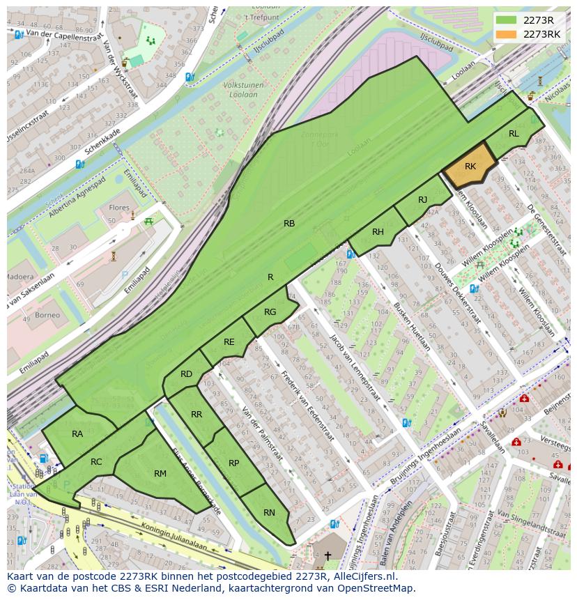 Afbeelding van het postcodegebied 2273 RK op de kaart.
