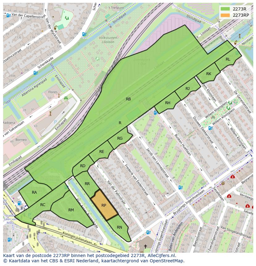 Afbeelding van het postcodegebied 2273 RP op de kaart.