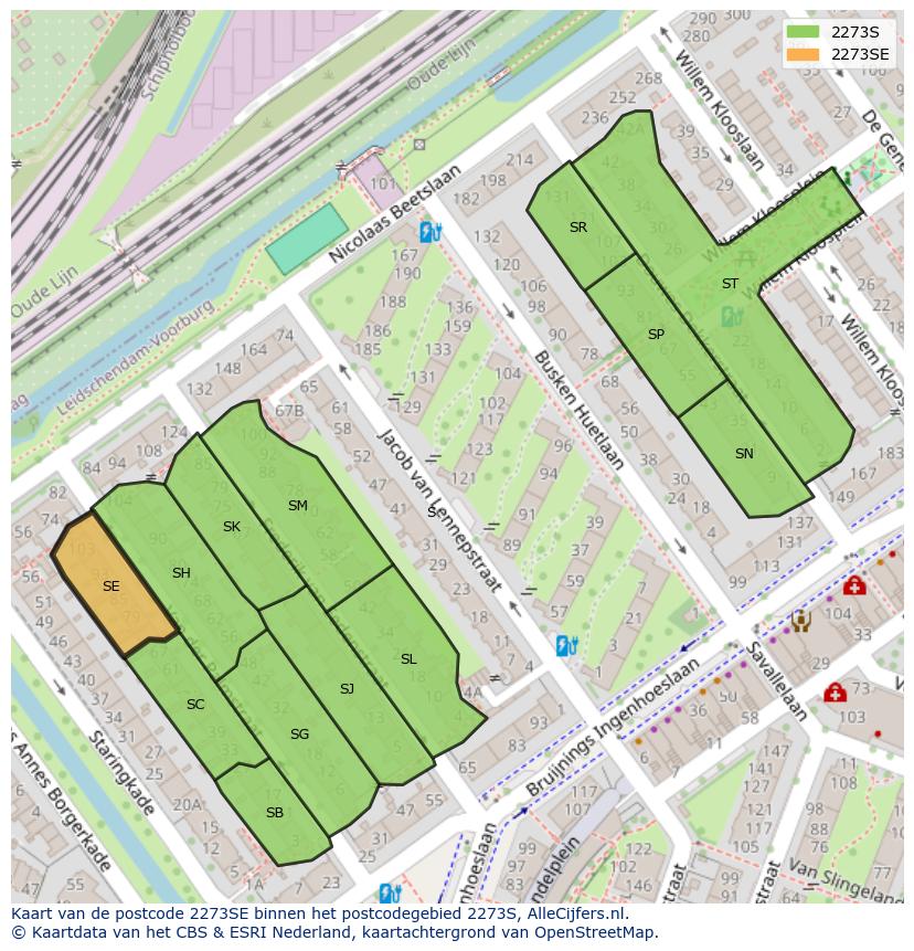 Afbeelding van het postcodegebied 2273 SE op de kaart.