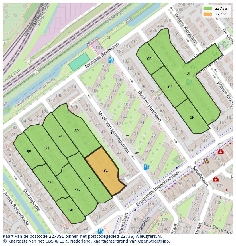 Afbeelding van het postcodegebied 2273 SL op de kaart.