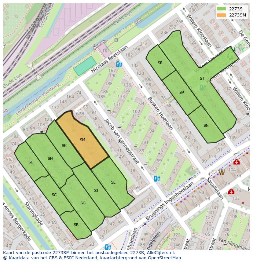 Afbeelding van het postcodegebied 2273 SM op de kaart.