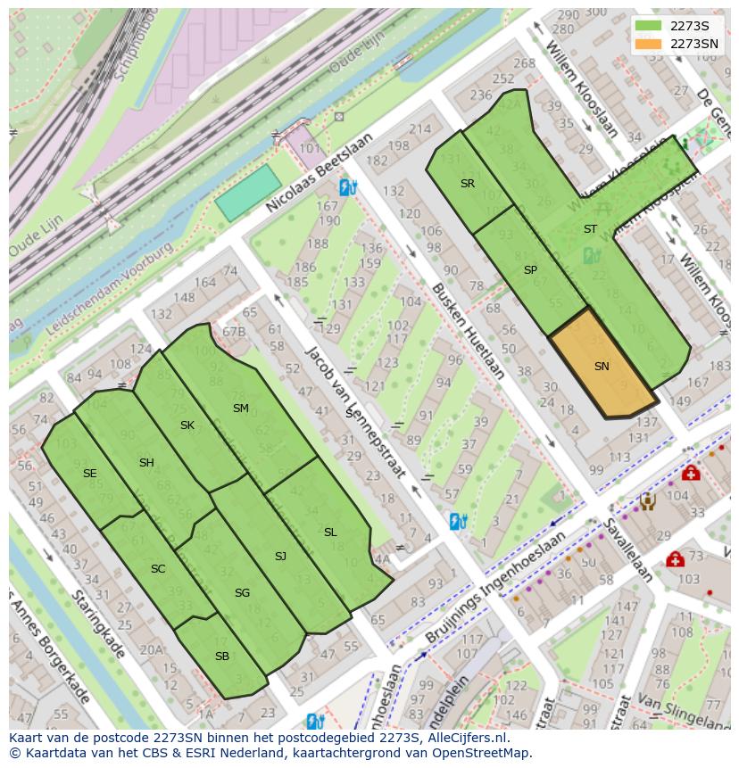 Afbeelding van het postcodegebied 2273 SN op de kaart.