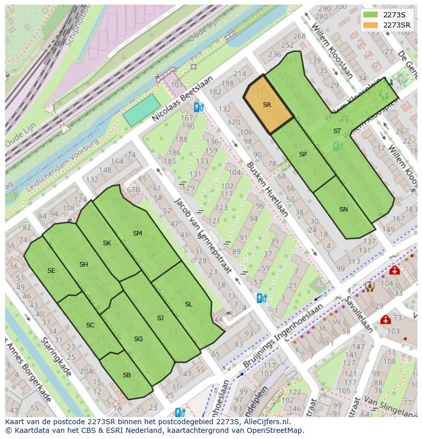 Afbeelding van het postcodegebied 2273 SR op de kaart.