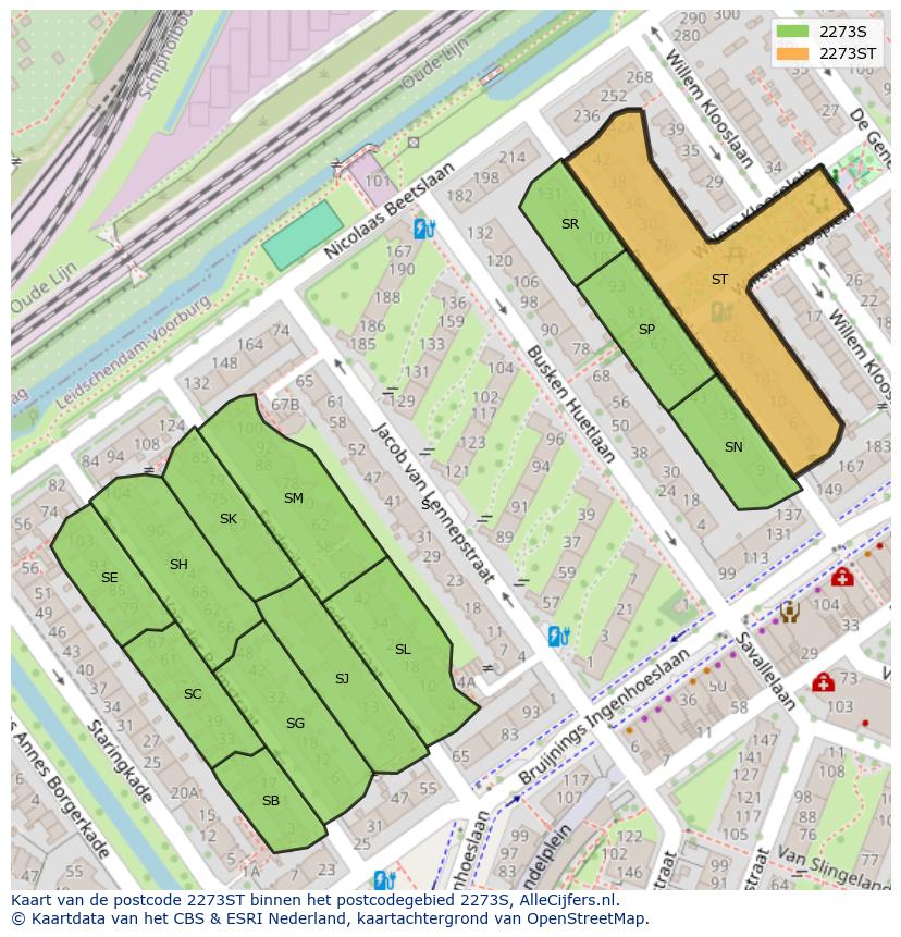 Afbeelding van het postcodegebied 2273 ST op de kaart.