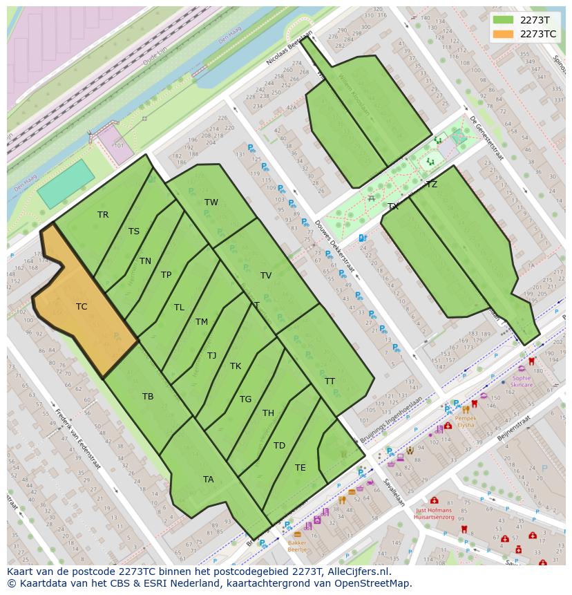 Afbeelding van het postcodegebied 2273 TC op de kaart.