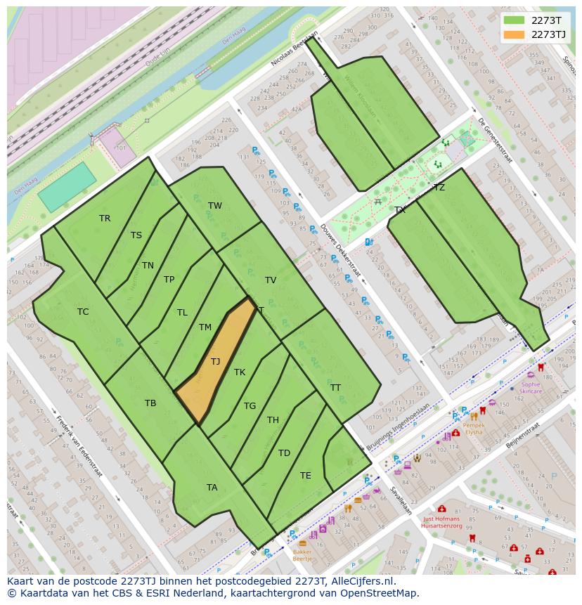 Afbeelding van het postcodegebied 2273 TJ op de kaart.