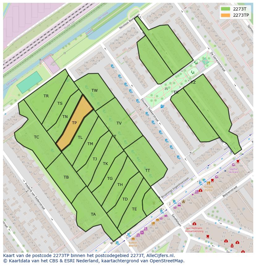 Afbeelding van het postcodegebied 2273 TP op de kaart.