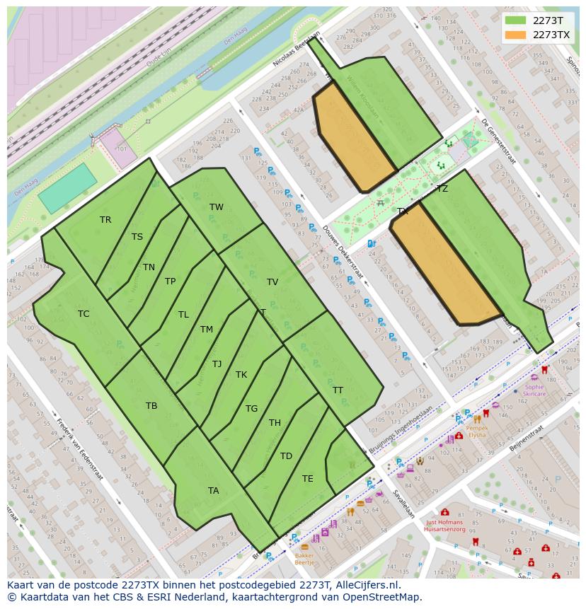 Afbeelding van het postcodegebied 2273 TX op de kaart.