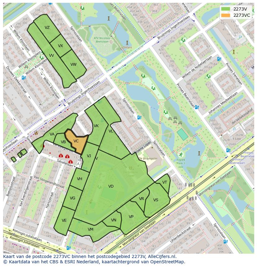 Afbeelding van het postcodegebied 2273 VC op de kaart.