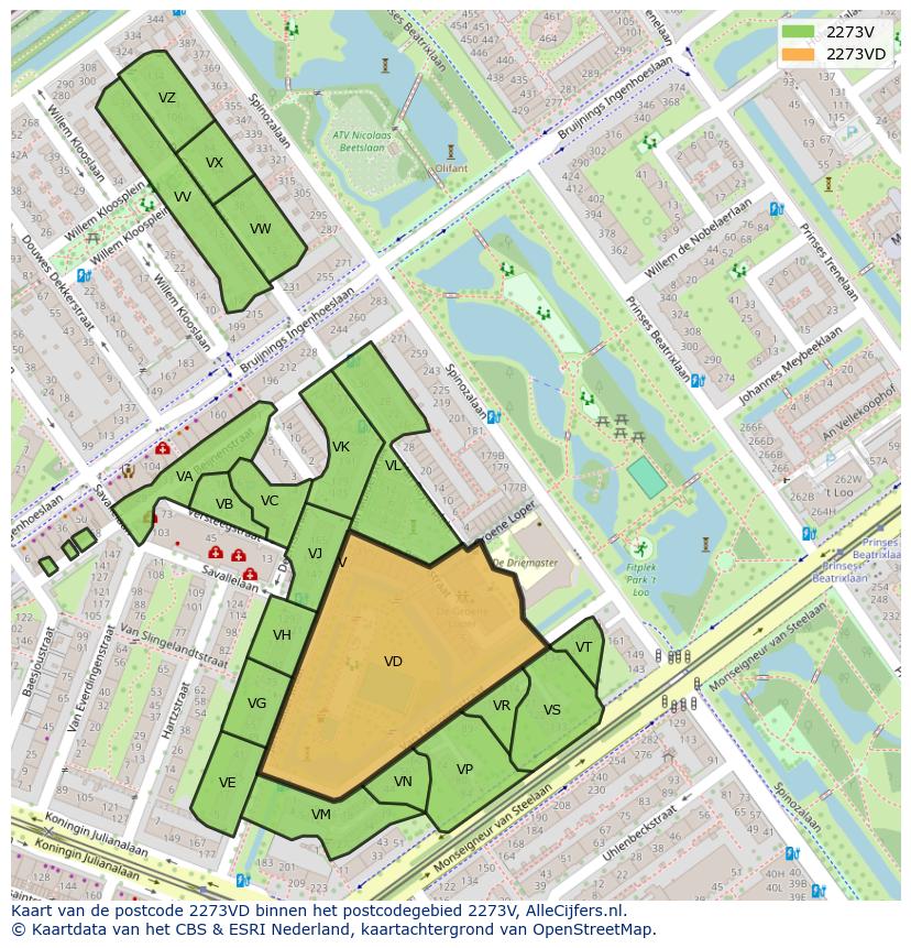 Afbeelding van het postcodegebied 2273 VD op de kaart.