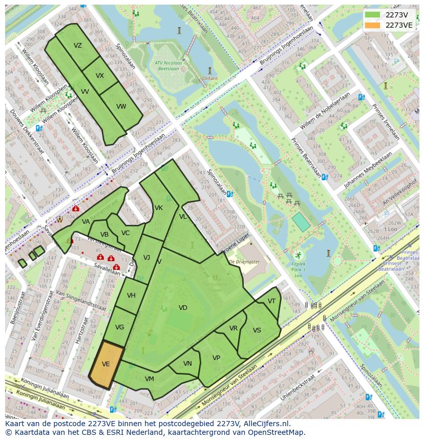 Afbeelding van het postcodegebied 2273 VE op de kaart.