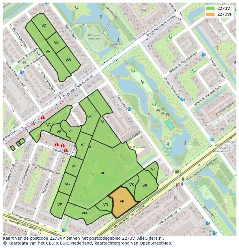Afbeelding van het postcodegebied 2273 VP op de kaart.