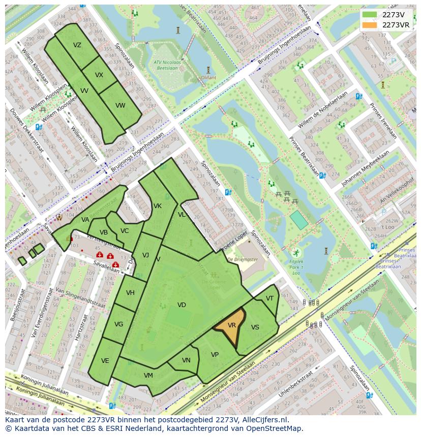 Afbeelding van het postcodegebied 2273 VR op de kaart.