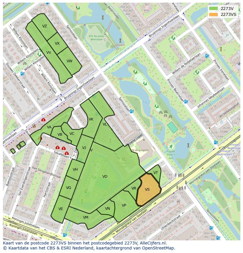 Afbeelding van het postcodegebied 2273 VS op de kaart.