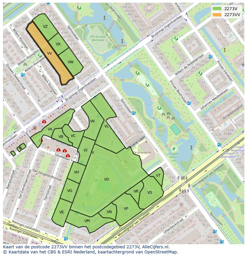 Afbeelding van het postcodegebied 2273 VV op de kaart.