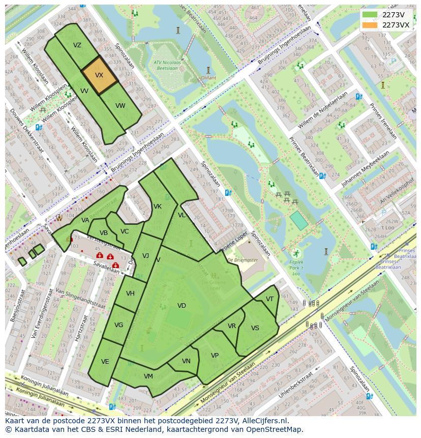 Afbeelding van het postcodegebied 2273 VX op de kaart.