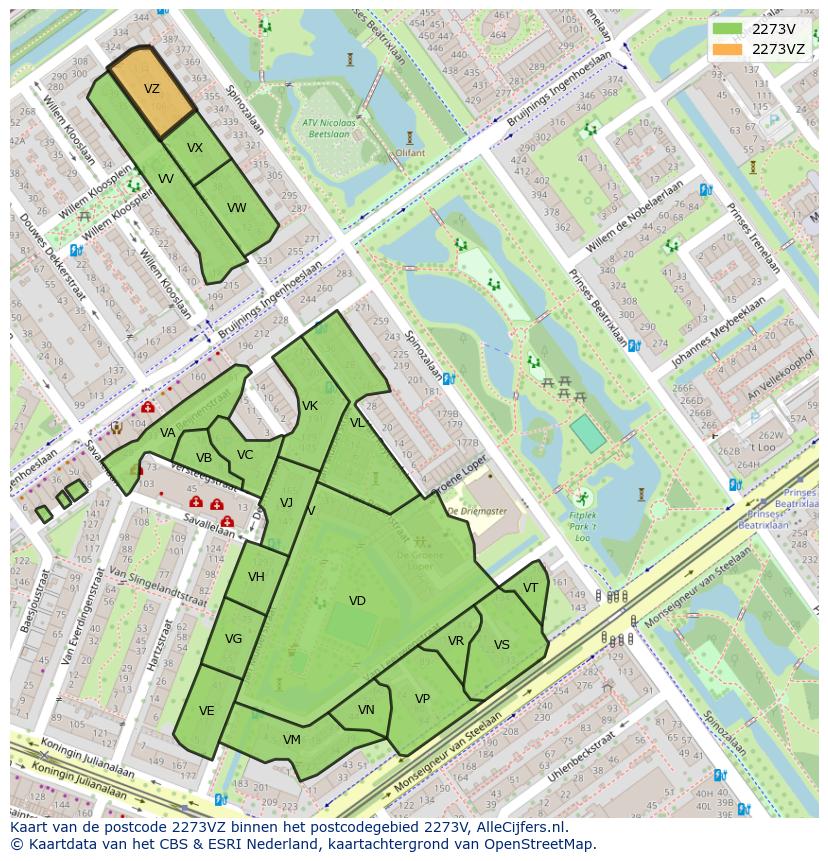 Afbeelding van het postcodegebied 2273 VZ op de kaart.