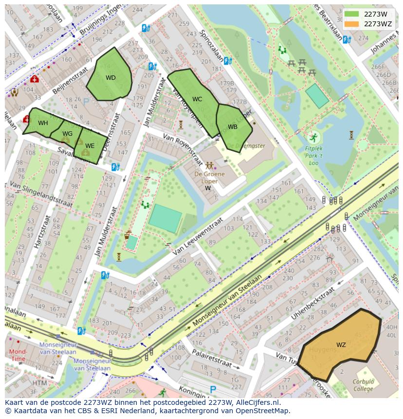 Afbeelding van het postcodegebied 2273 WZ op de kaart.