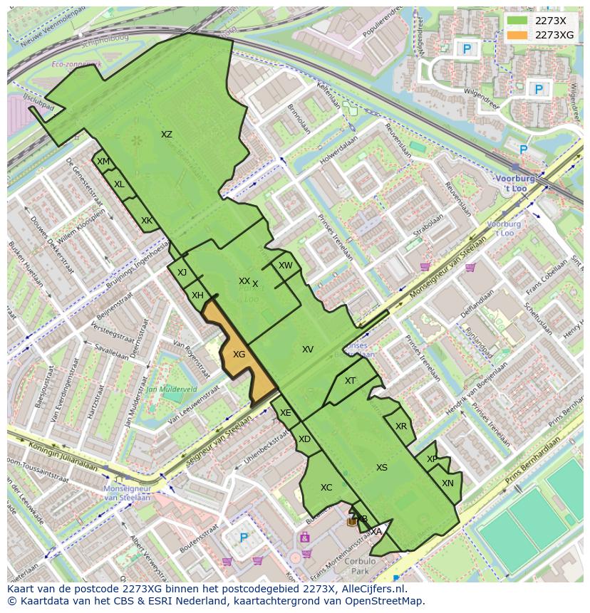 Afbeelding van het postcodegebied 2273 XG op de kaart.