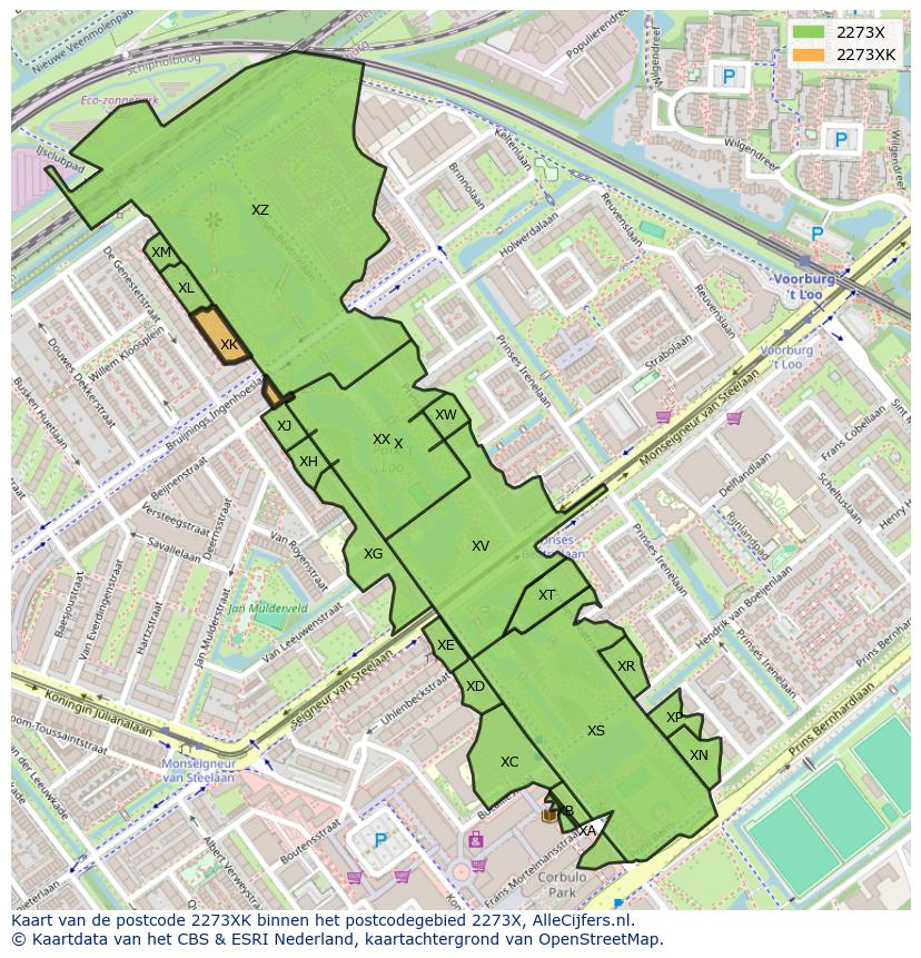 Afbeelding van het postcodegebied 2273 XK op de kaart.