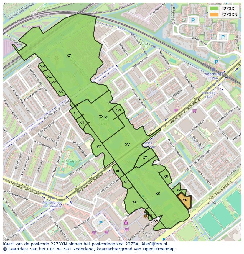 Afbeelding van het postcodegebied 2273 XN op de kaart.