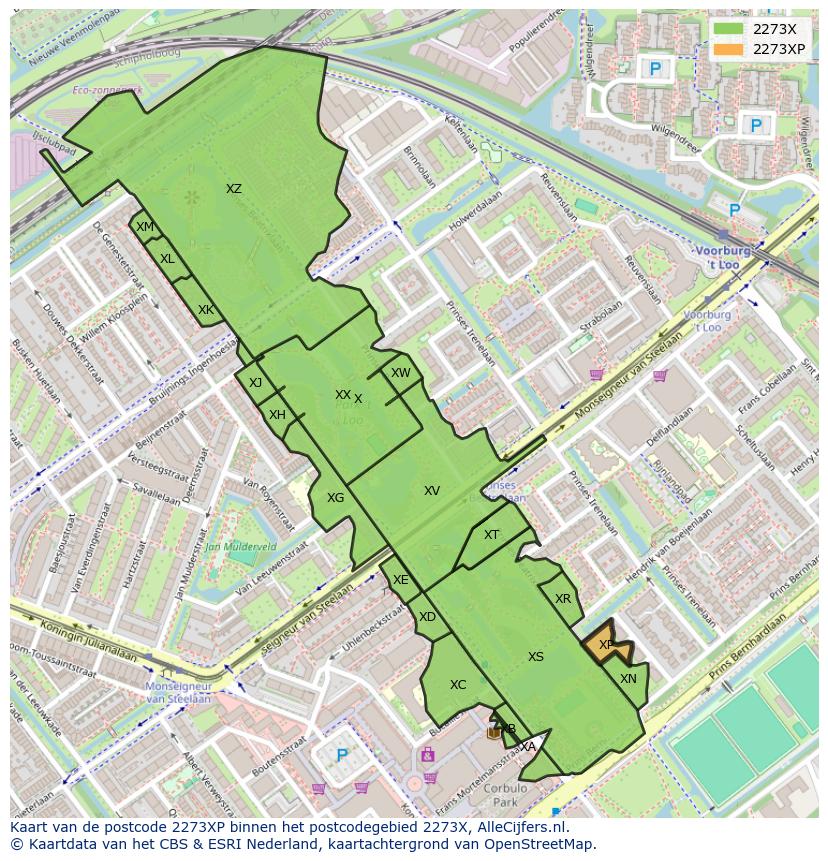 Afbeelding van het postcodegebied 2273 XP op de kaart.