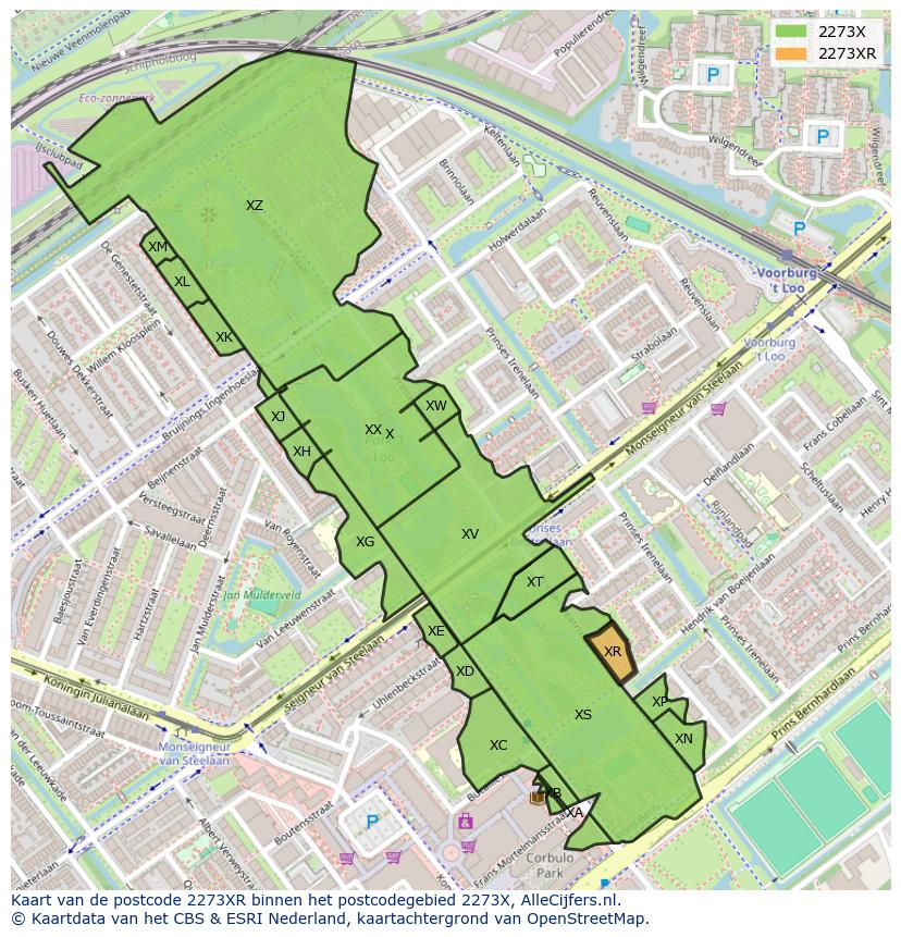 Afbeelding van het postcodegebied 2273 XR op de kaart.
