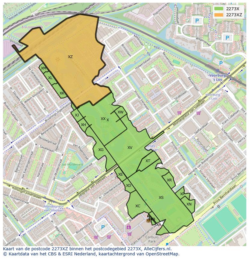 Afbeelding van het postcodegebied 2273 XZ op de kaart.
