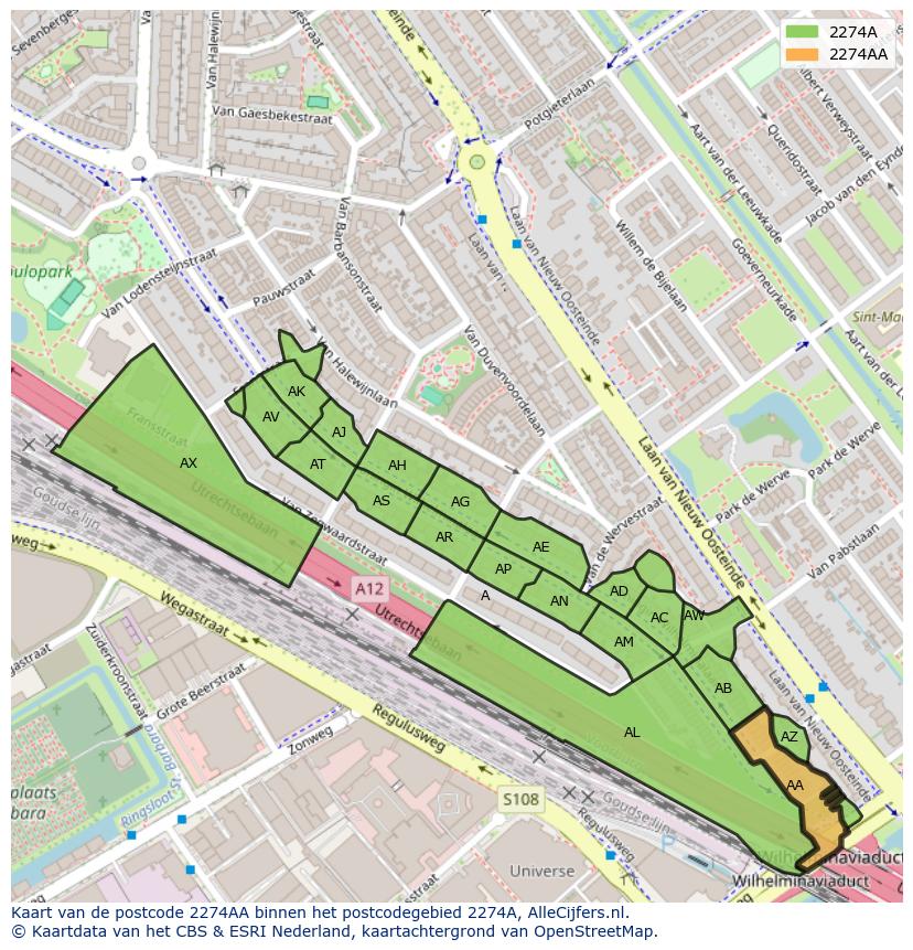 Afbeelding van het postcodegebied 2274 AA op de kaart.