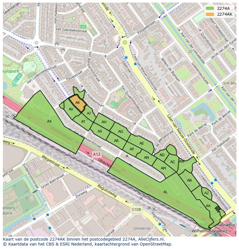 Afbeelding van het postcodegebied 2274 AK op de kaart.