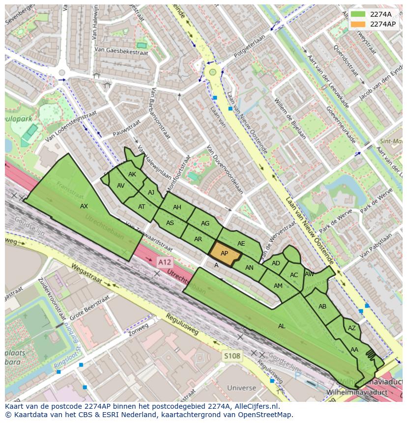 Afbeelding van het postcodegebied 2274 AP op de kaart.