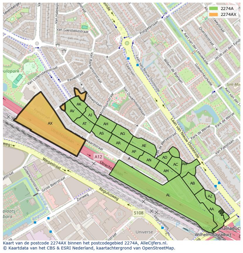 Afbeelding van het postcodegebied 2274 AX op de kaart.