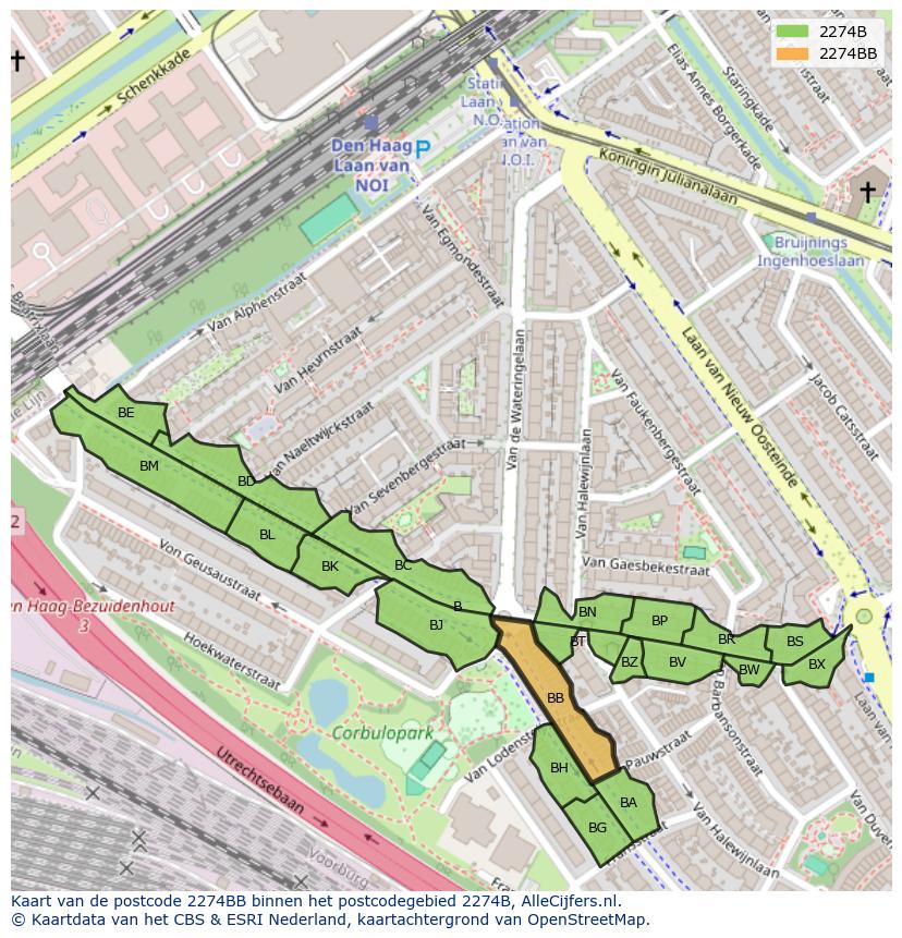 Afbeelding van het postcodegebied 2274 BB op de kaart.