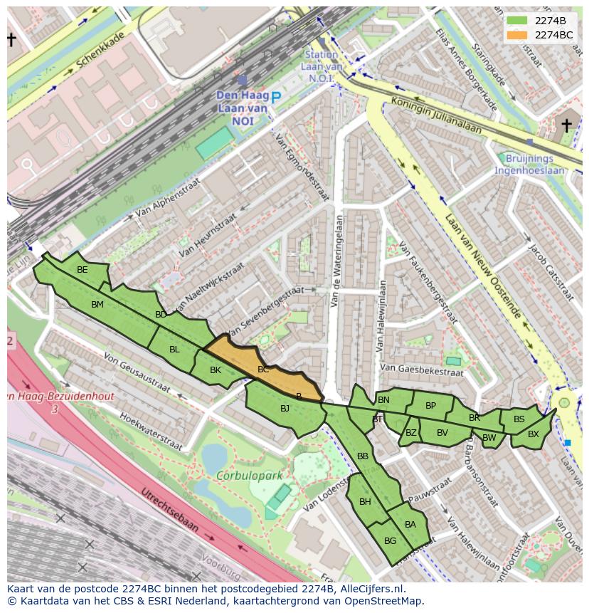 Afbeelding van het postcodegebied 2274 BC op de kaart.