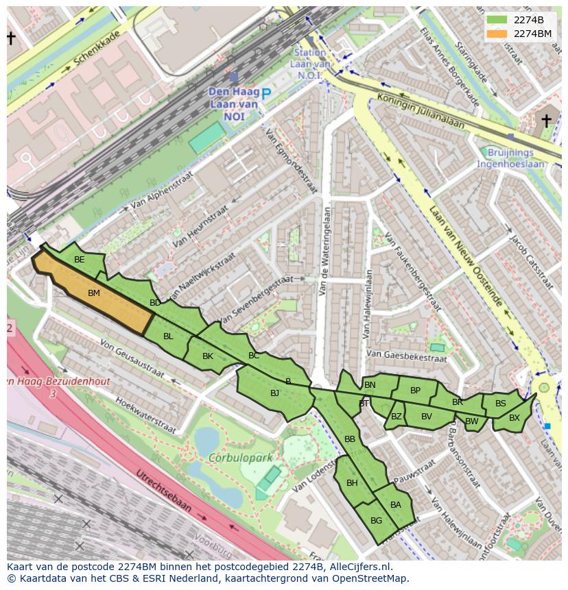 Afbeelding van het postcodegebied 2274 BM op de kaart.