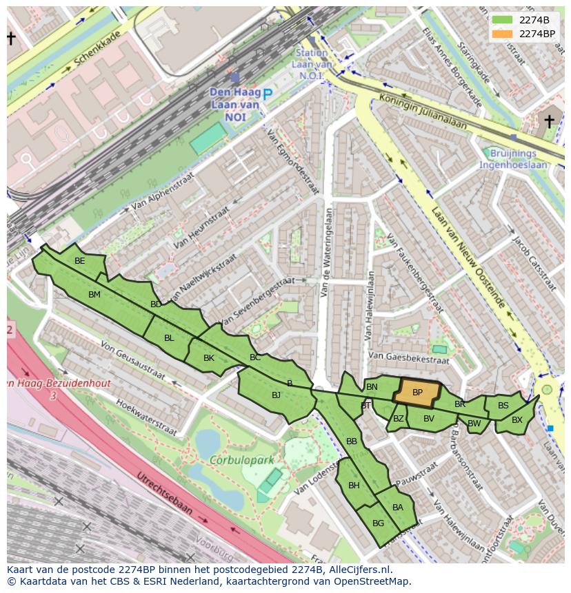 Afbeelding van het postcodegebied 2274 BP op de kaart.