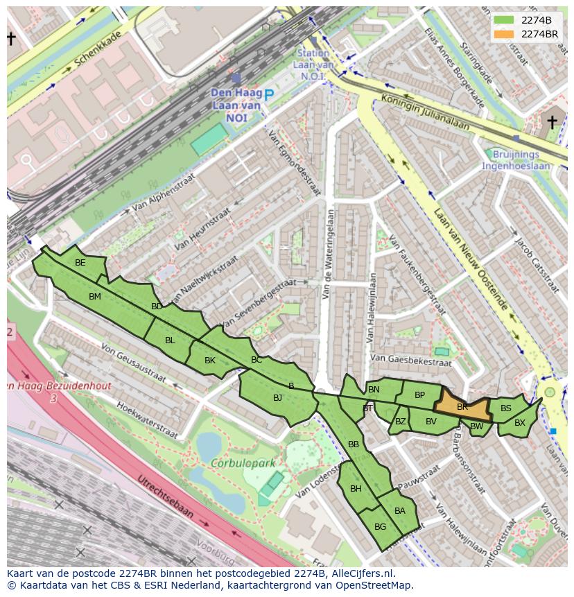 Afbeelding van het postcodegebied 2274 BR op de kaart.