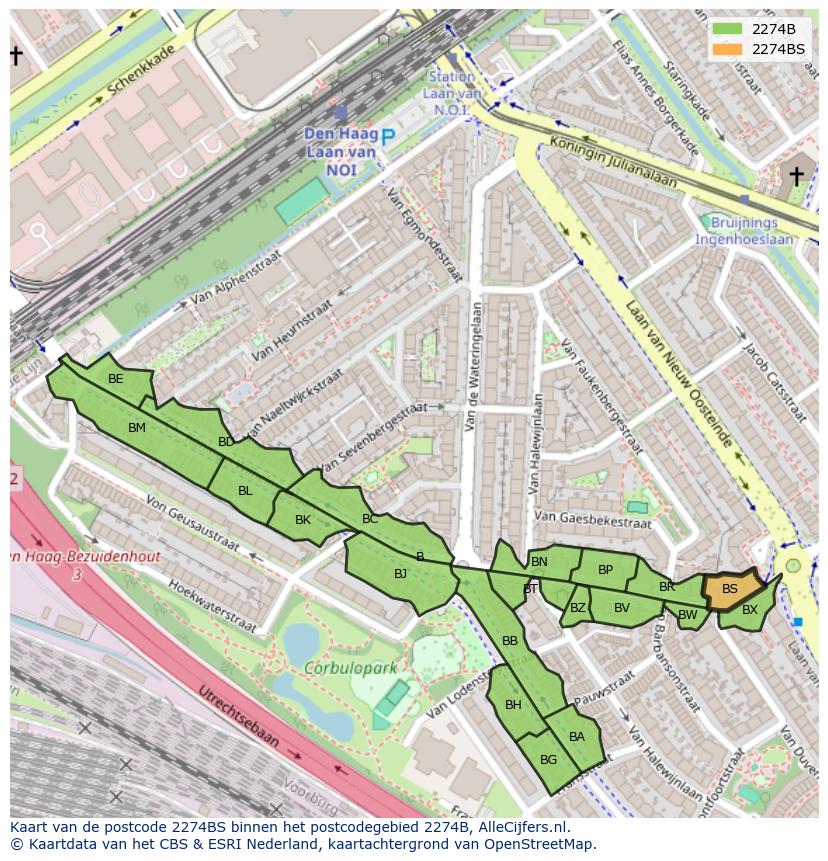 Afbeelding van het postcodegebied 2274 BS op de kaart.