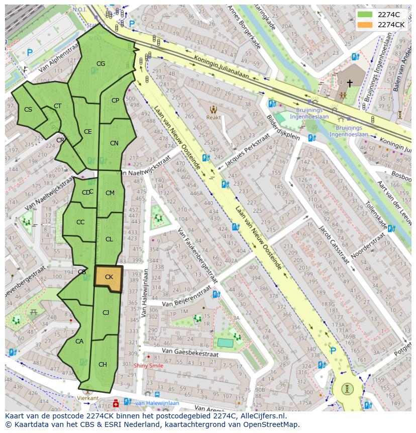 Afbeelding van het postcodegebied 2274 CK op de kaart.
