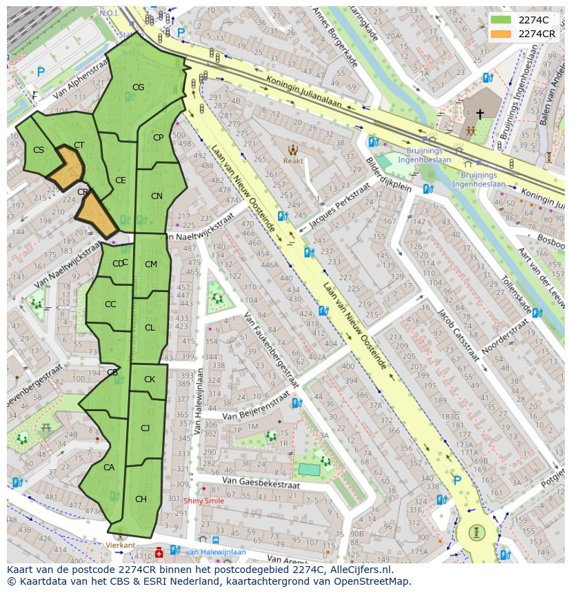 Afbeelding van het postcodegebied 2274 CR op de kaart.