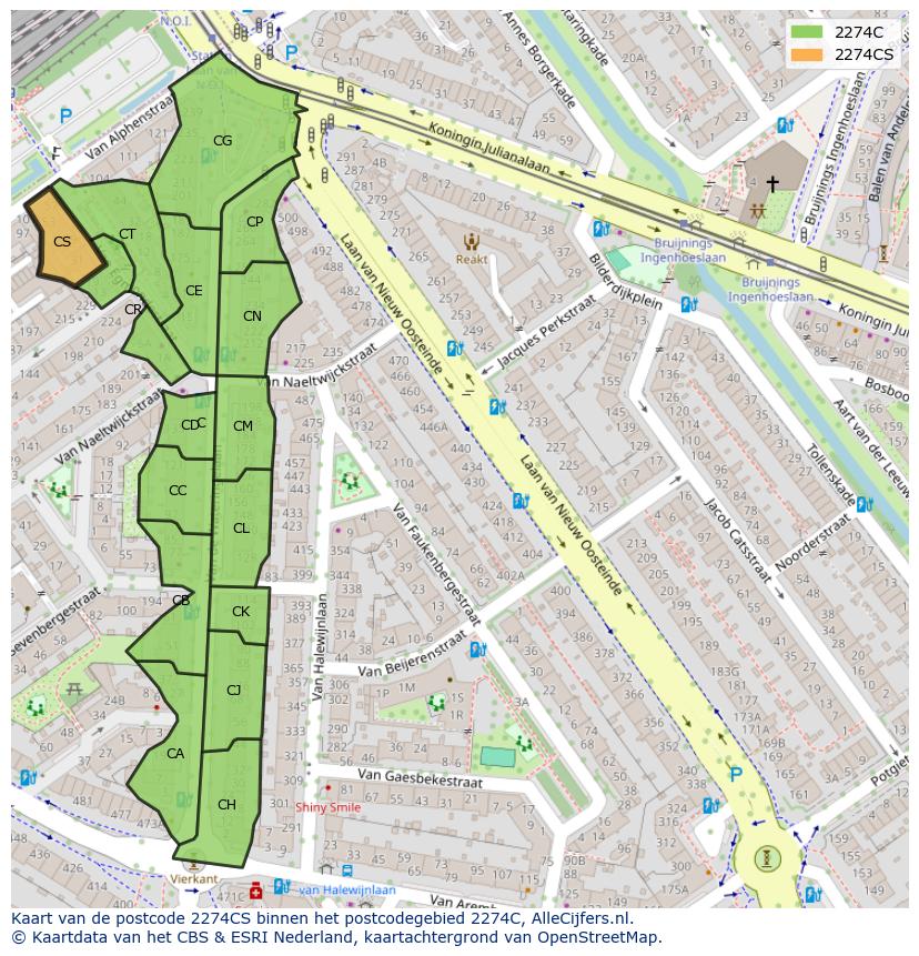 Afbeelding van het postcodegebied 2274 CS op de kaart.